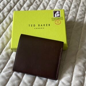 Ted Baker Brown Leather Bi-Fold Wallet with Signature Stitching